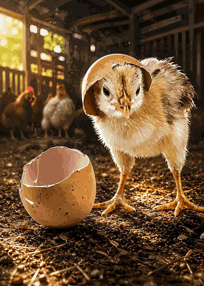 Newborn Chick Wearing Eggshell Hat