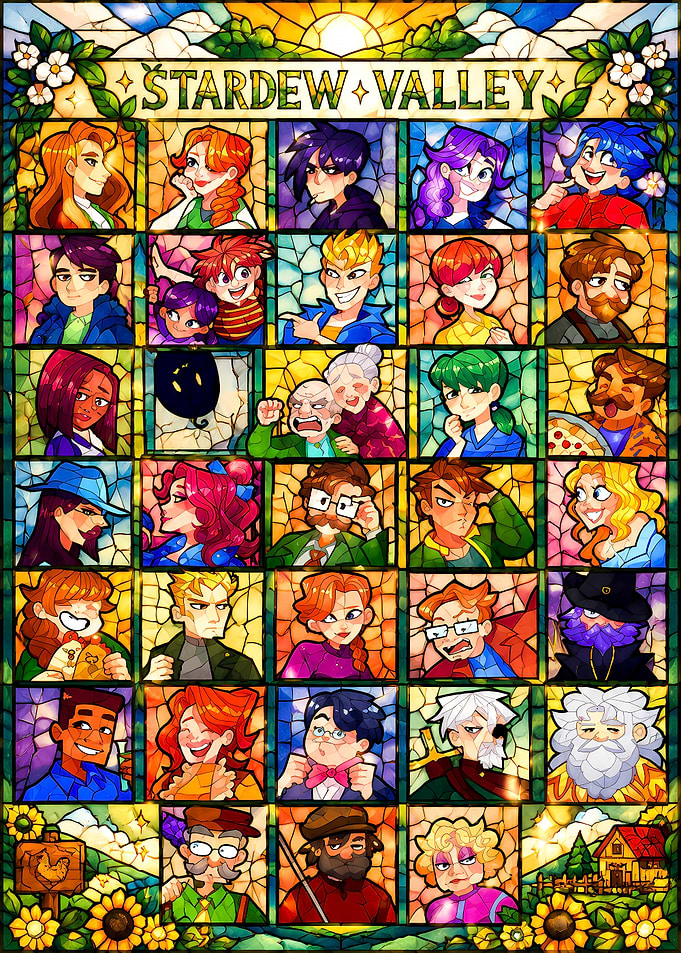 Stardew Valley Stained Glass Character Mosaic