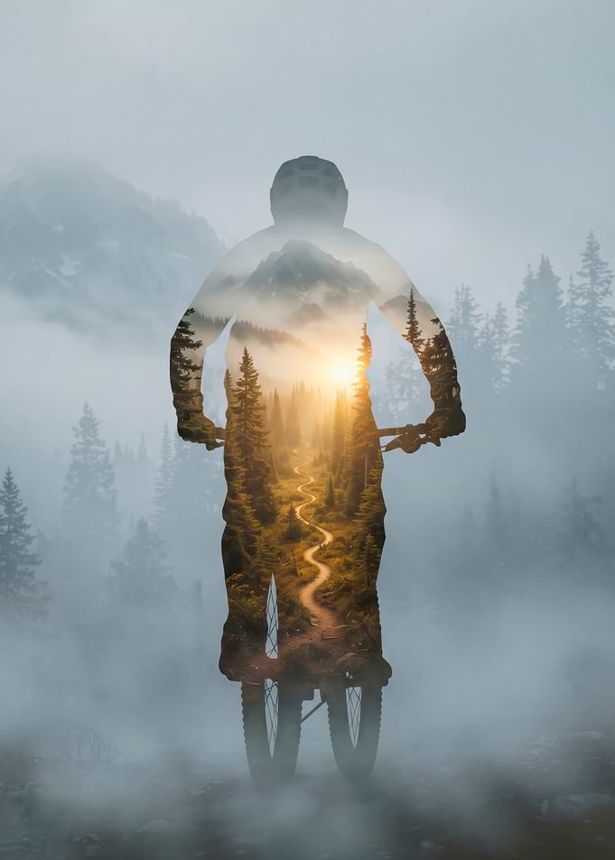 Double Exposure Mountain Biker