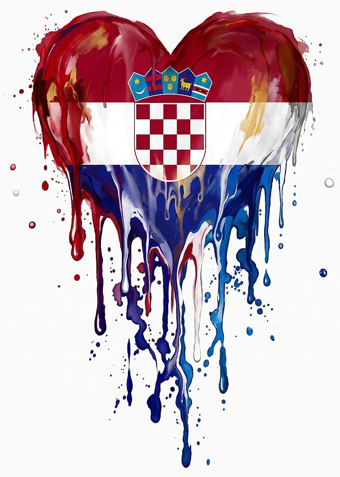 Croatia Flag Heart Paint Drip