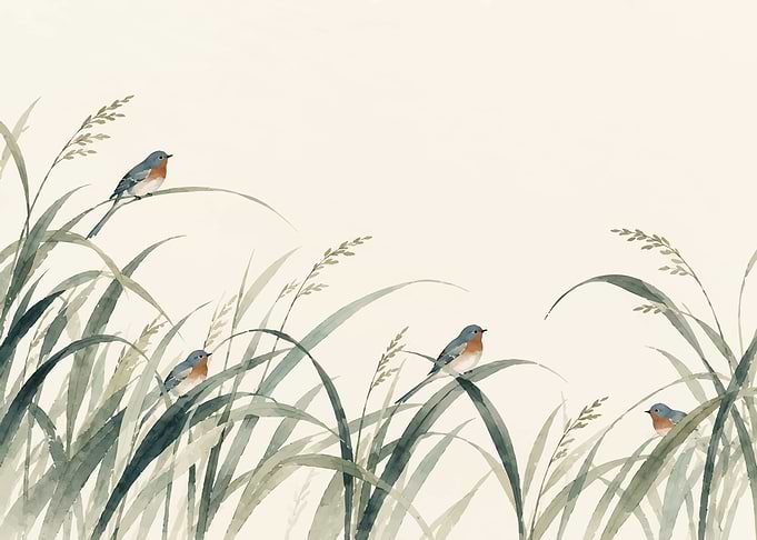 Watercolor Birds in Tall Grass