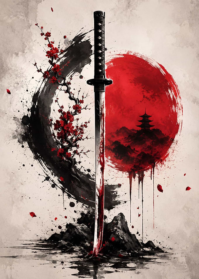 Katana Sword with Japanese Red Sun