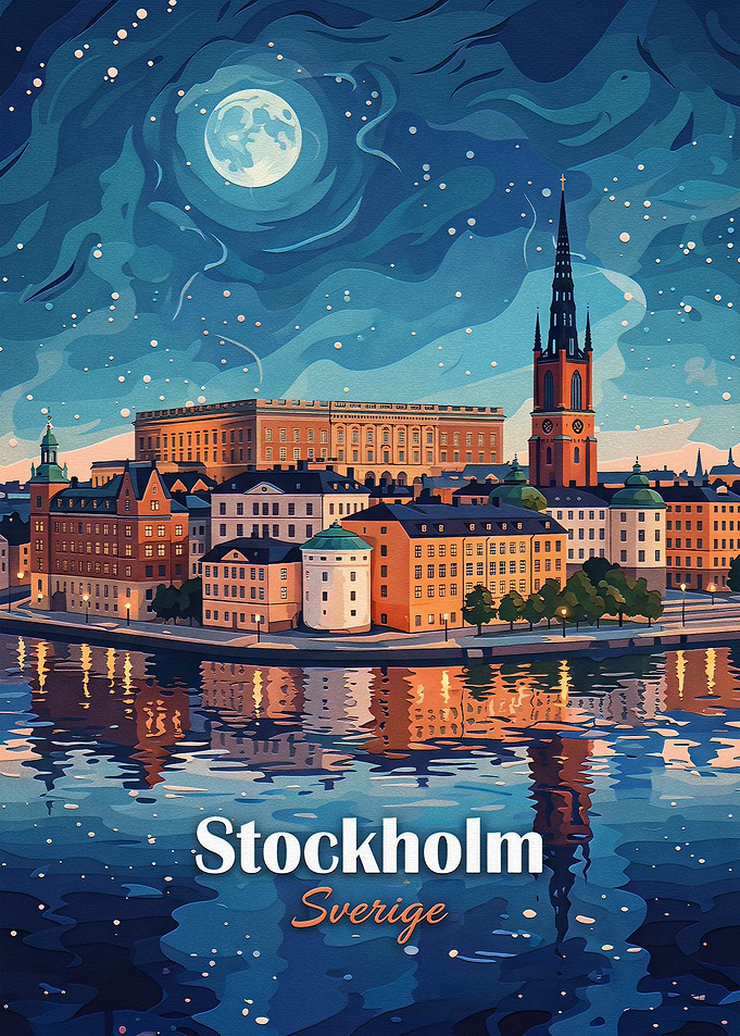 Stockholm Sweden Night Cityscape Poster