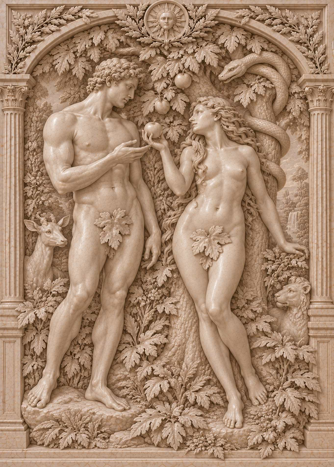 Adam and Eve Marble Relief Sculpture