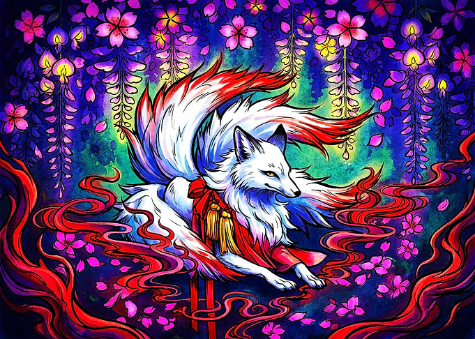 Mystical Nine-Tailed Kitsune Fox