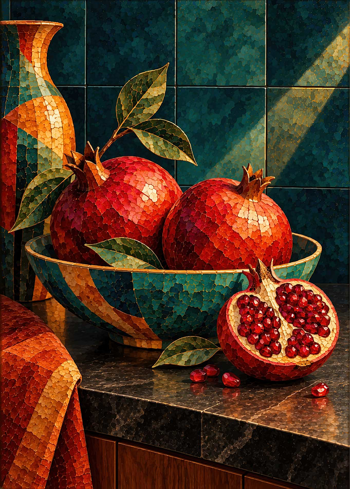 Mosaic Pomegranate Still Life