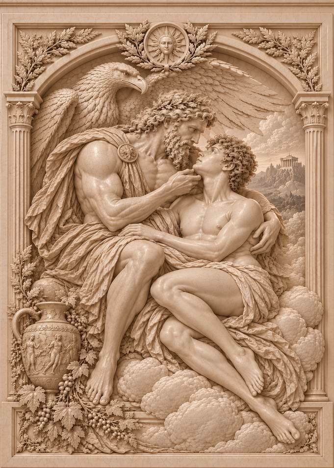 Zeus and Ganymede Marble Relief
