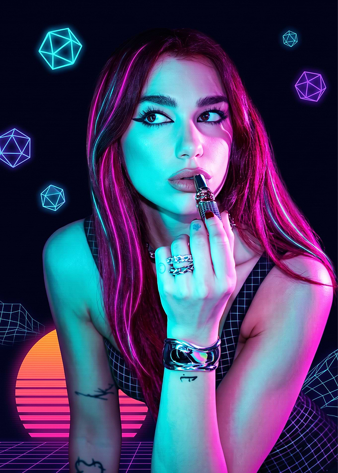 Dua Lipa Retro Synthwave Portrait