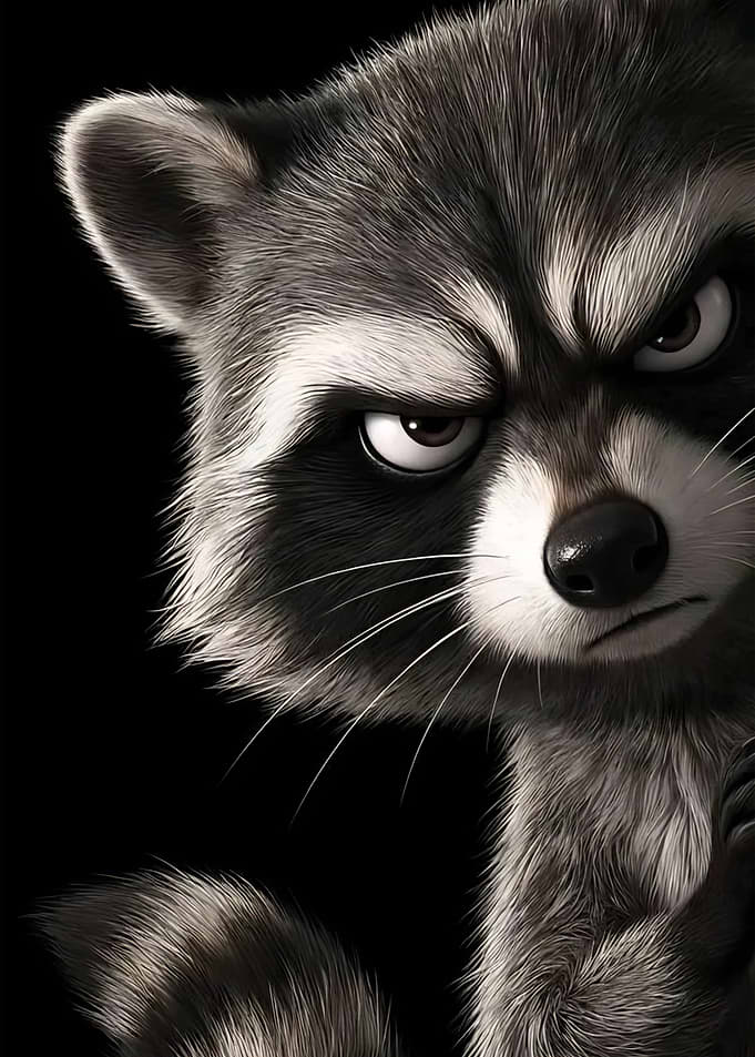 Grumpy Raccoon Close-up Portrait