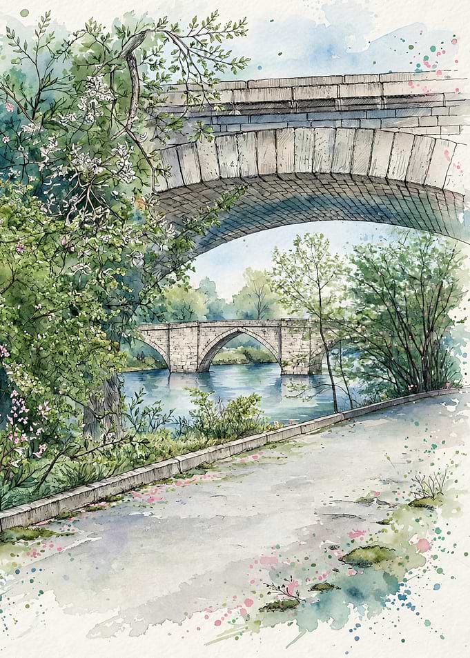 Watercolor Painting of Stone Bridges