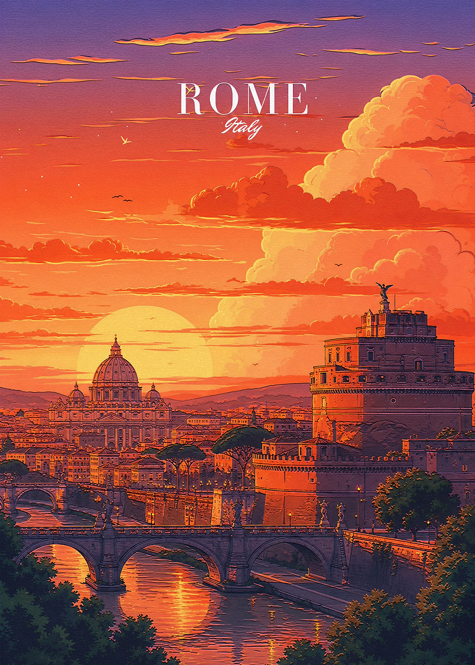 Rome Italy Sunset Travel Poster
