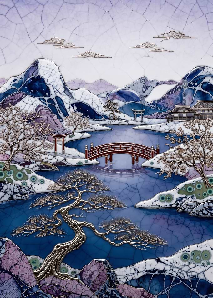 Japanese Lake – Indigo Serenity – Abstract Fantasy #6