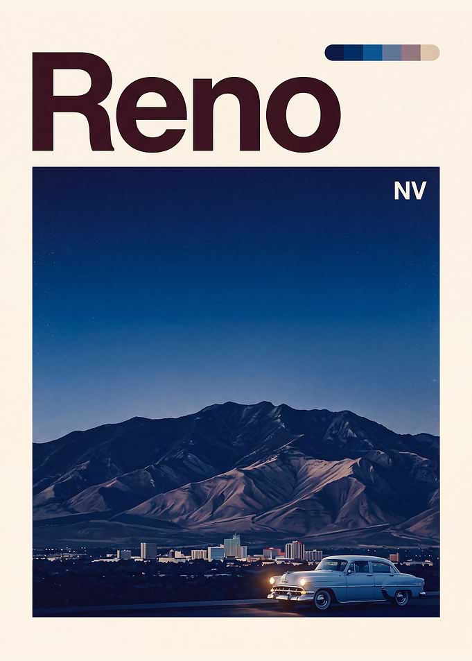 Reno Nevada Vintage Travel Poster