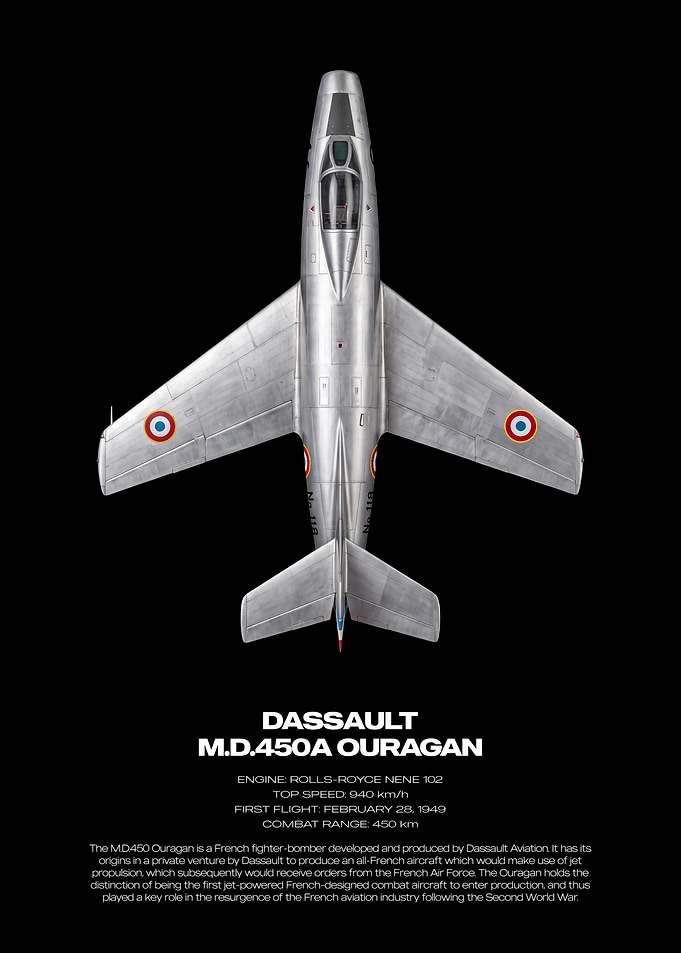 Dassault M.D.450A Ouragan Fighter Jet Poster
