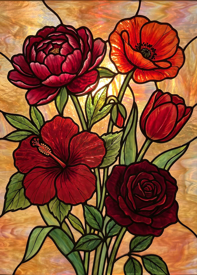 Red flowers - Stained Glass