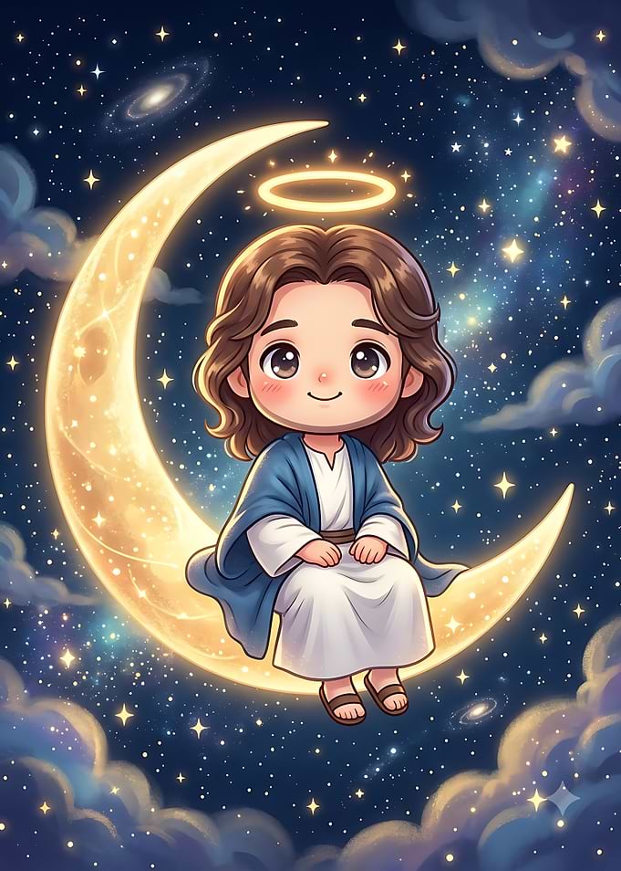 Chibi Jesus Sitting on the Moon