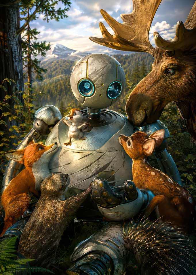 Robot befriending forest animals
