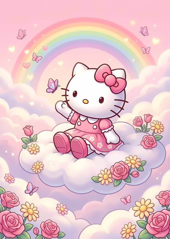 Hello Kitty Sitting on a Cloud