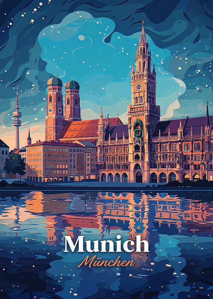 Munich Cityscape Travel Poster