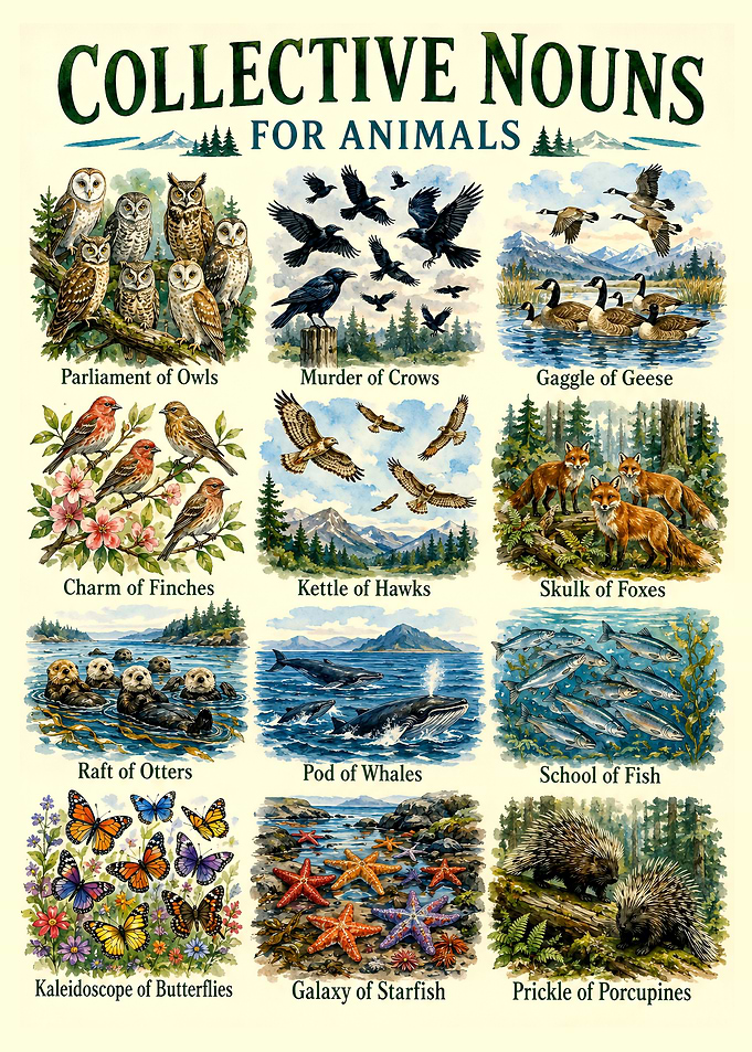 Collective Nouns for Animals Educational Poster