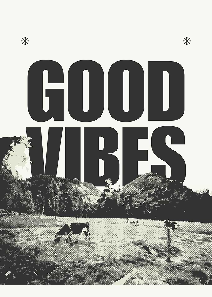Good Vibes Cow Landscape Poster
