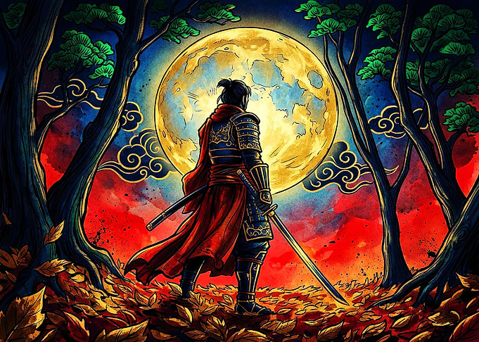 Samurai Warrior Under Full Moon