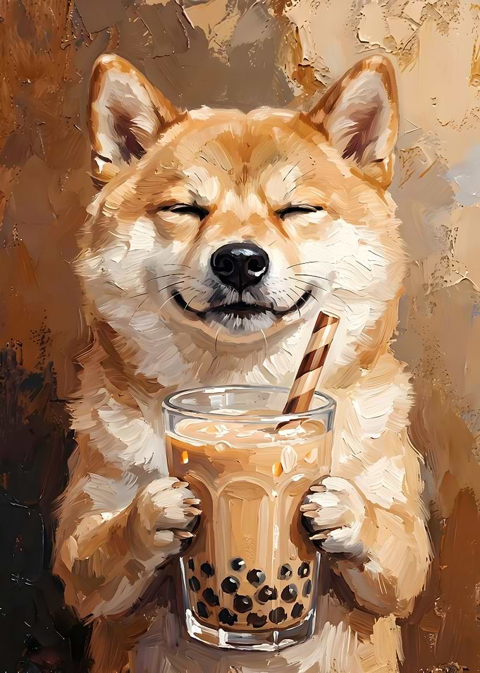 Shiba Inu Enjoying Bubble Tea