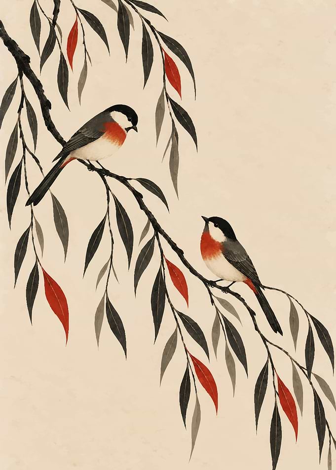 Two Birds on Willow Branch
