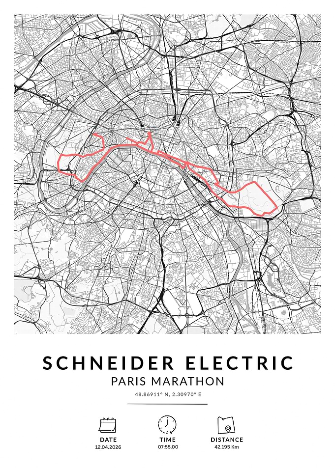 Schneider Electric Paris Marathon Map Poster
