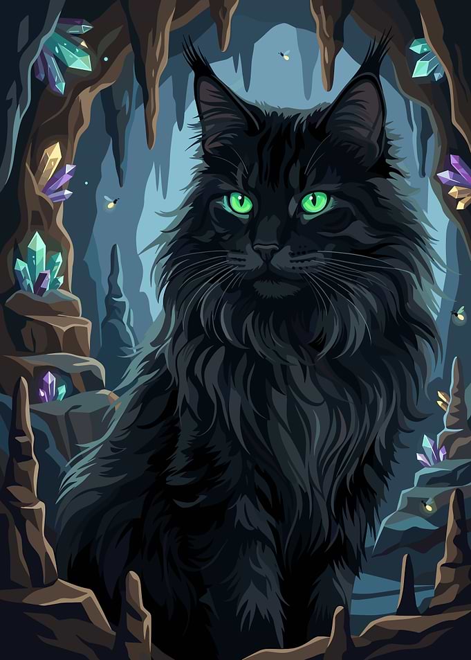 Black Maine Coon in Crystal Cave