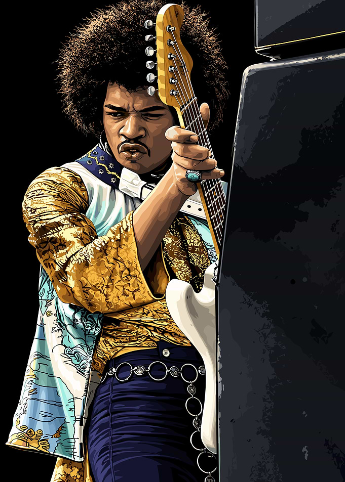 Jimi Hendrix Playing Electric Guitar