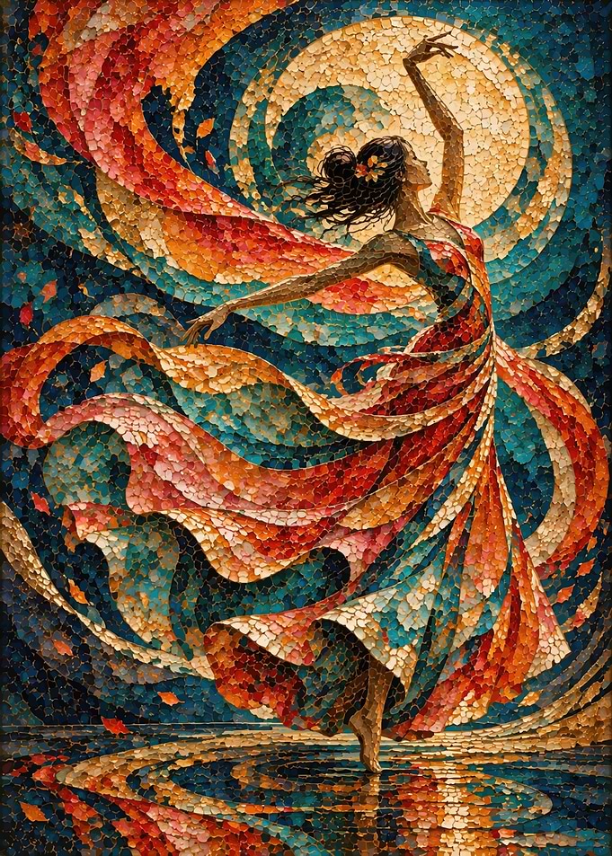 Mosaic Dancer in Flowing Dress