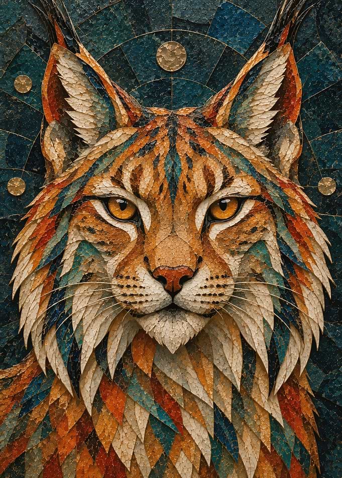 Intricate Mosaic Lynx Portrait