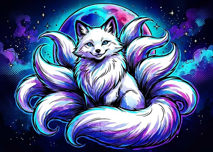 Nine-Tailed Fox Kitsune Digital Art