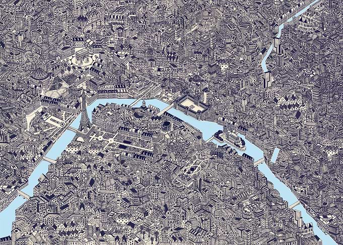 Detailed Illustrated Map of Paris