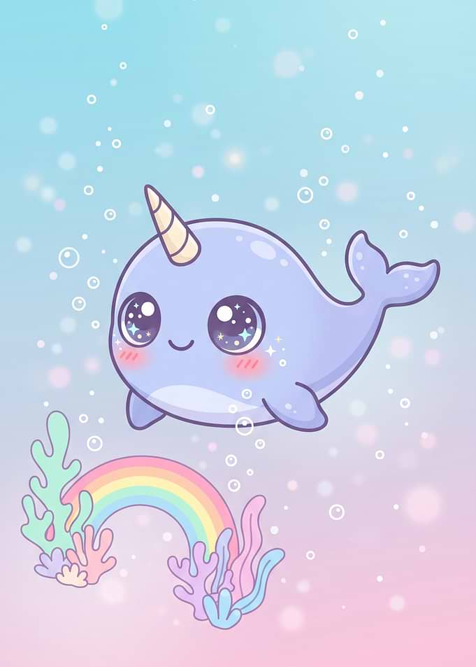 Cute Kawaii Narwhal with Rainbow