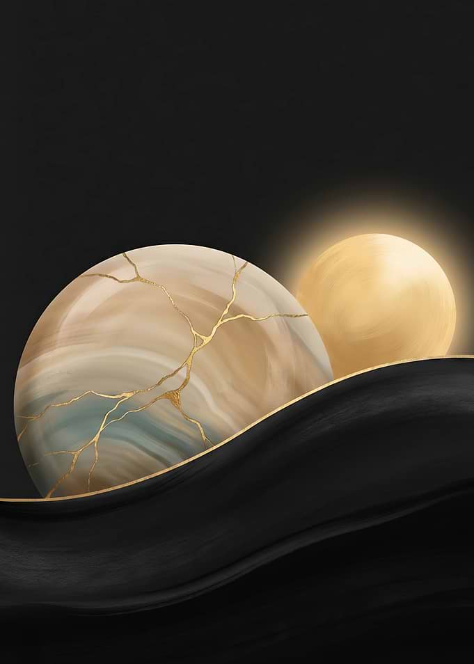 Abstract Kintsugi Gold and Black Spheres