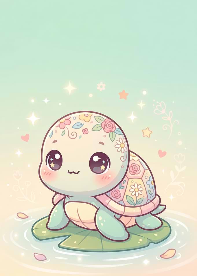 Cute Floral Baby Turtle Illustration