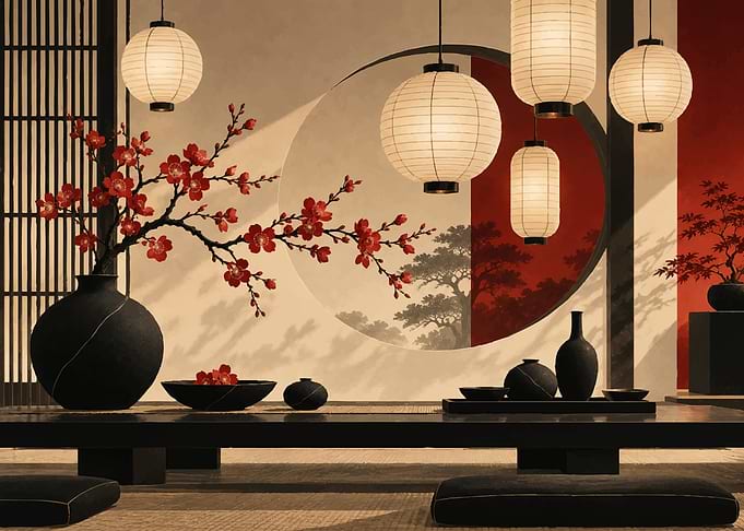 Zen Japanese Interior with Lanterns