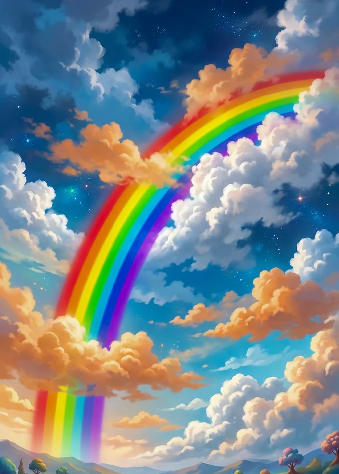 Vibrant Rainbow Over Dreamy Clouds