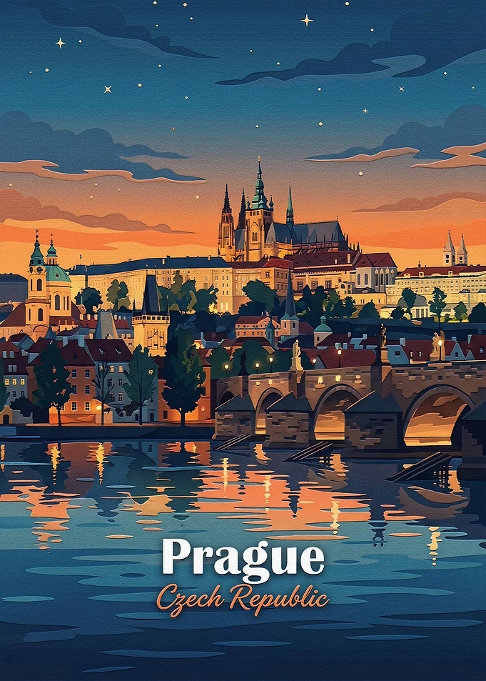 Prague Cityscape Travel Poster