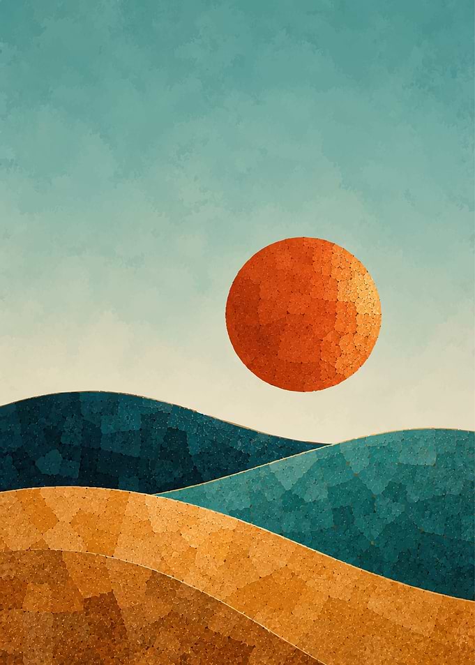 Minimalist Abstract Landscape with Sun
