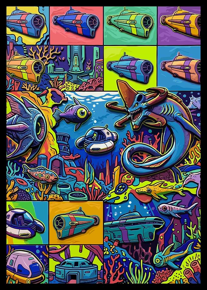 Subnautica Underwater Adventure Pop Art Collage