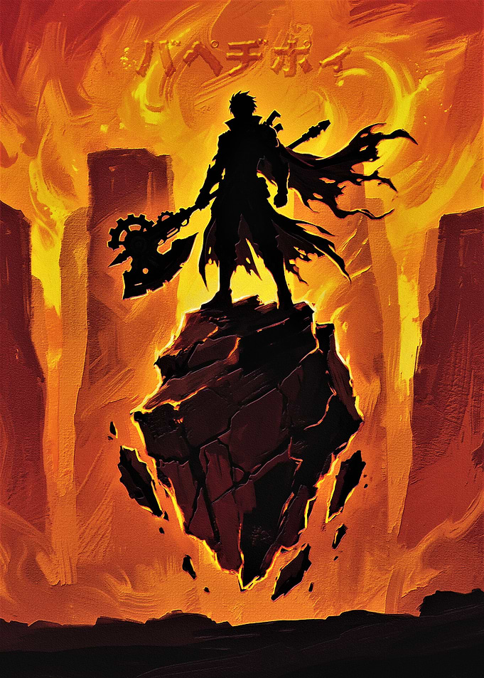 Warrior Standing on Floating Rock