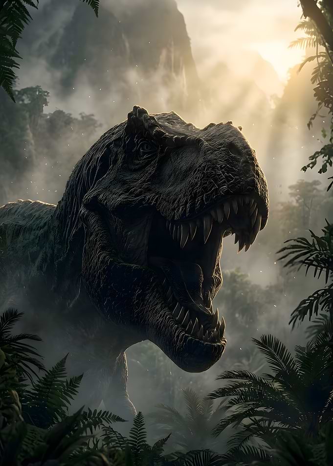 Fierce Tyrannosaurus Rex in Misty Jungle