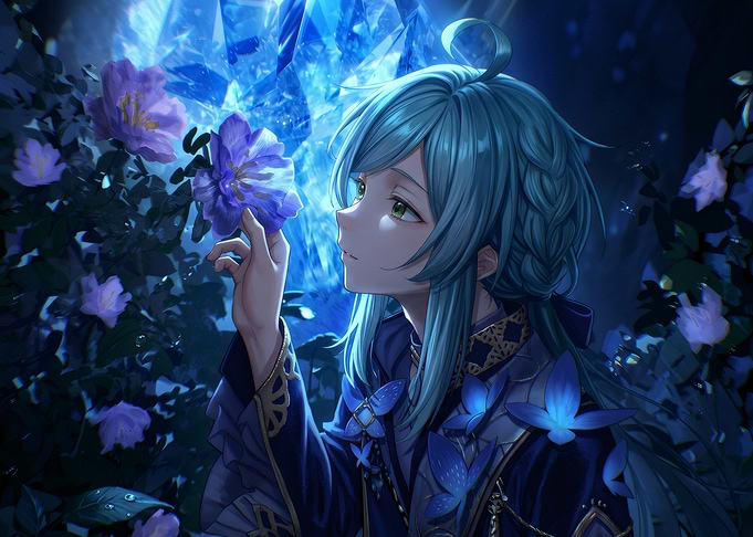 Touching Glowing Blue Flower