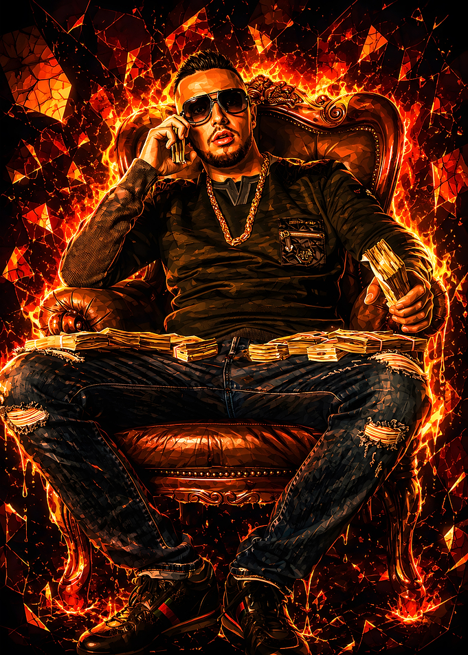 Azet Rapper Sitting on Throne of Fire