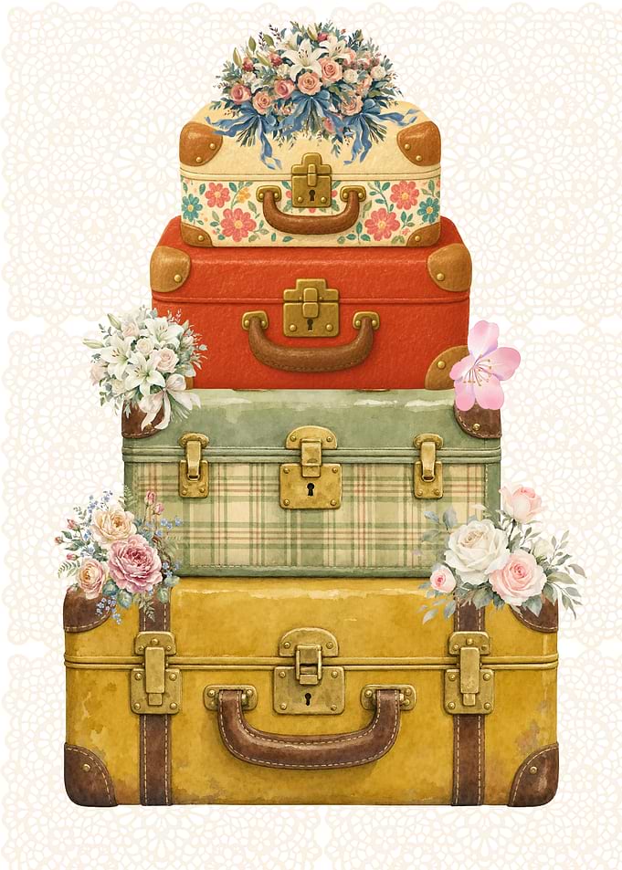 Vintage Suitcases with Floral Accents