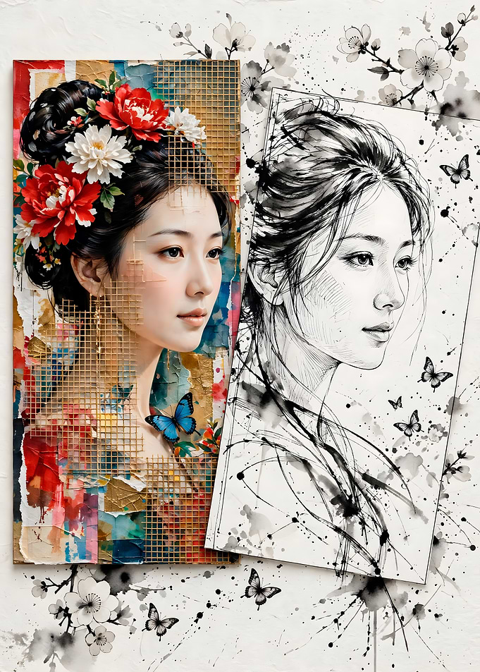 Dual Style Portrait of Asian Woman