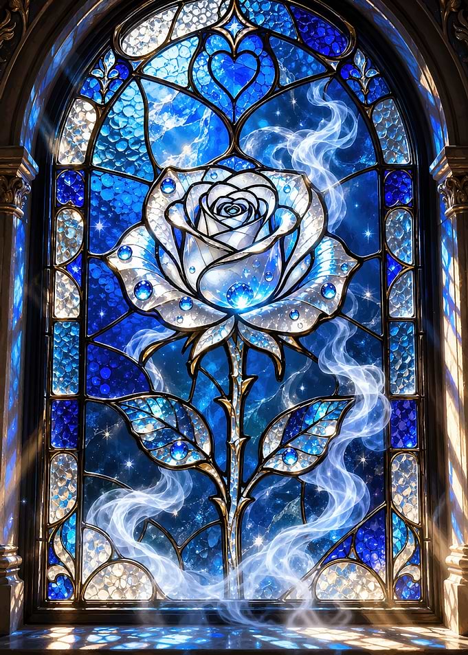 Ethereal Blue Stained Glass Rose